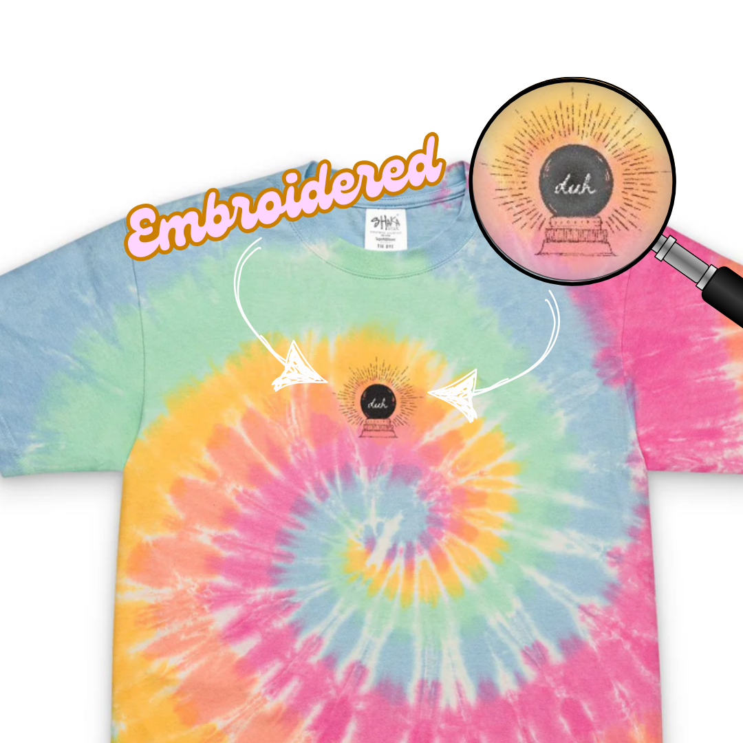 "Duh" Embroidered Oversized Tie-Dye T-Shirt