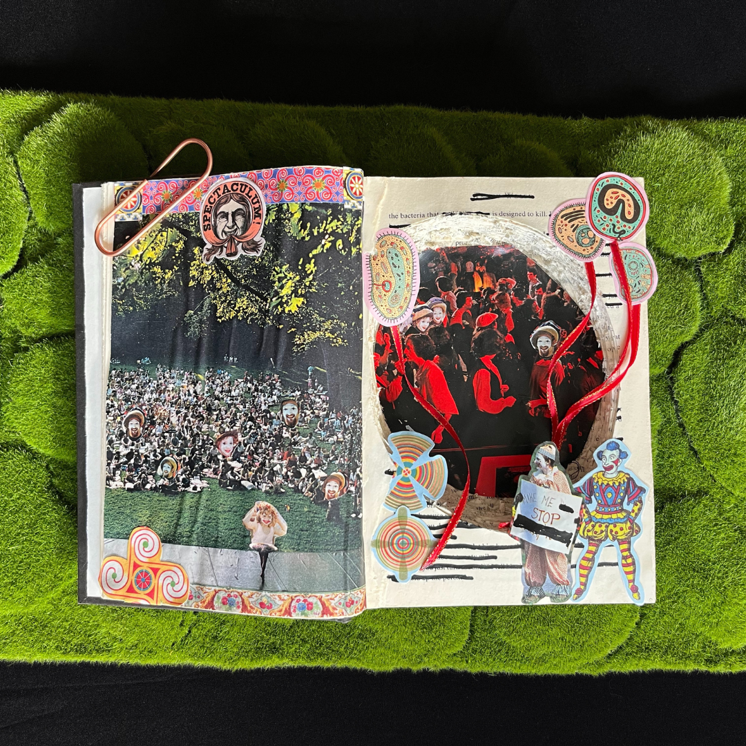 Zombies Book Box featuring dancing girl and clown figures representing cultural contagion and spectacle