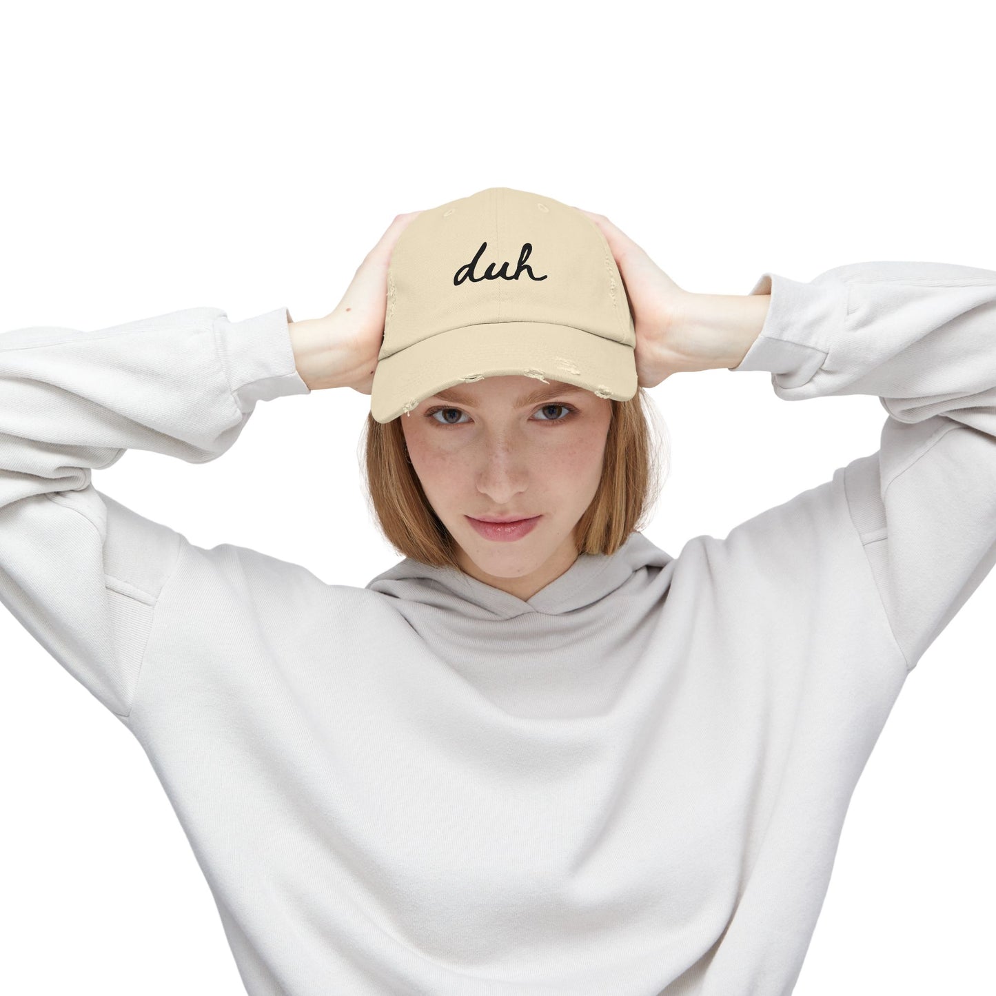 "duh" Unisex Distressed Cap