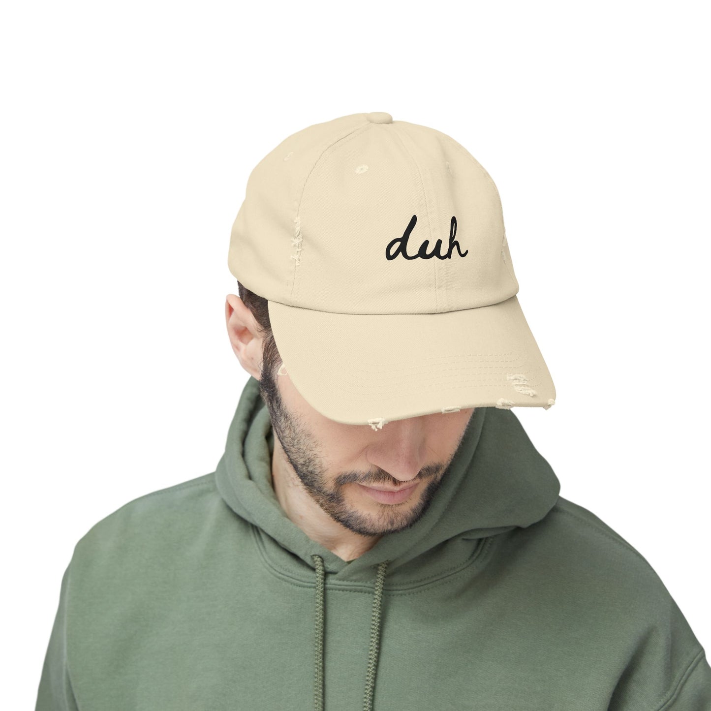 "duh" Unisex Distressed Cap