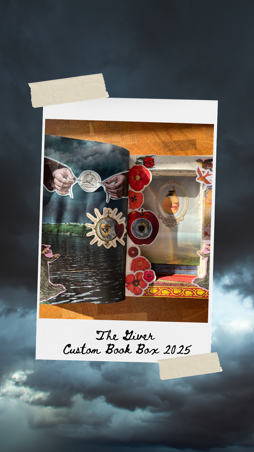 Custom book box with artistic design on a dark background