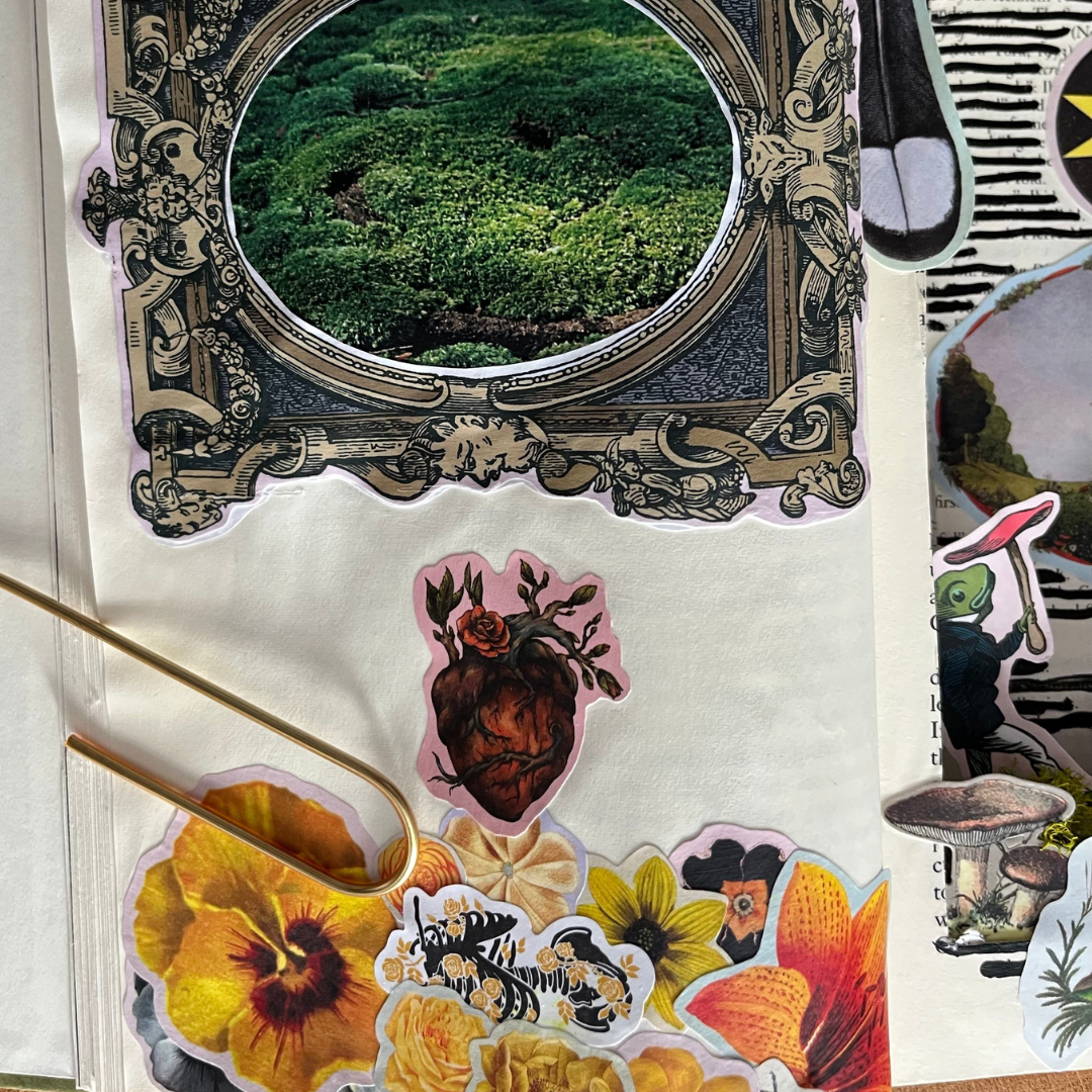 Collection of stickers with nature-themed designs on a white background