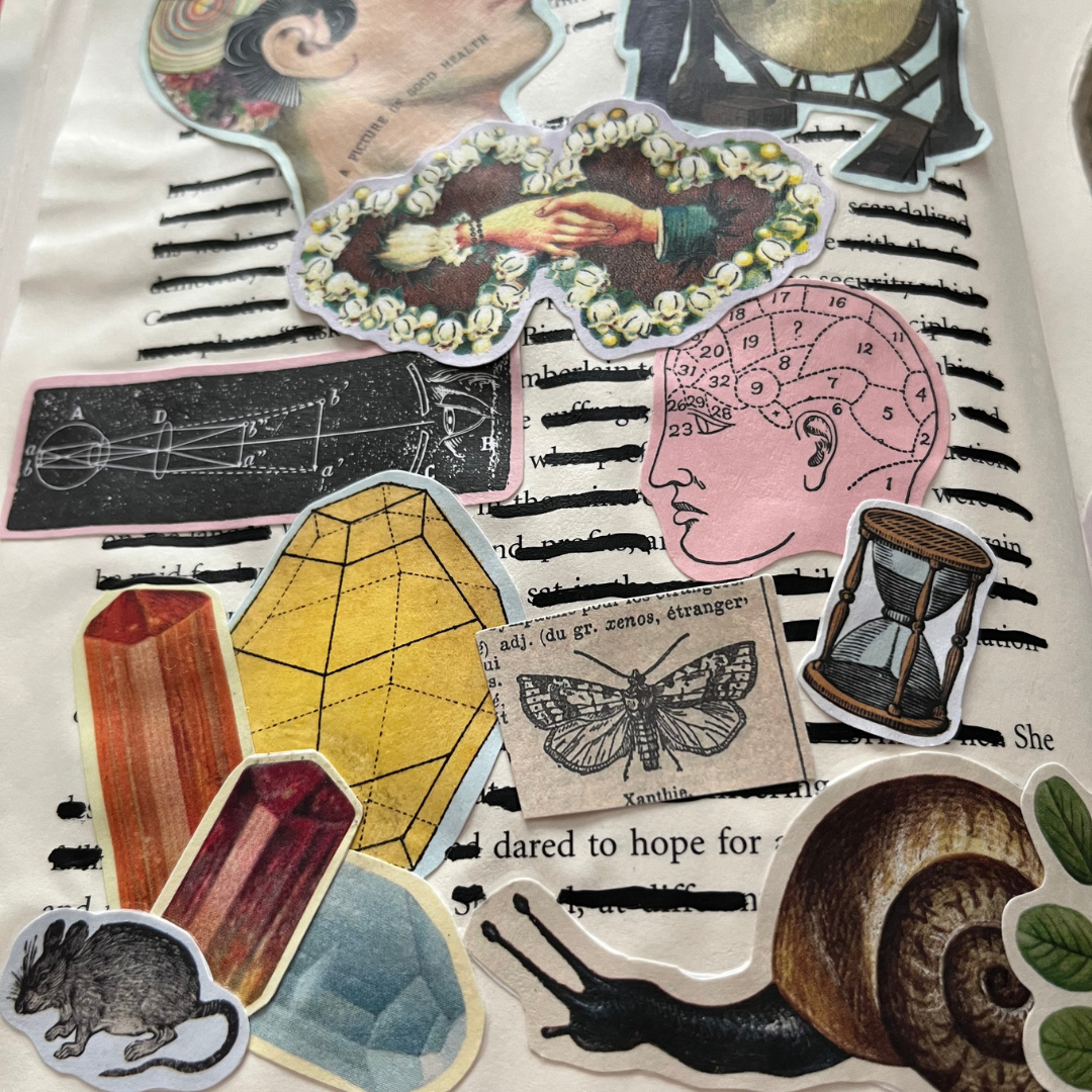 Collage of vintage-style illustrations on a textured background