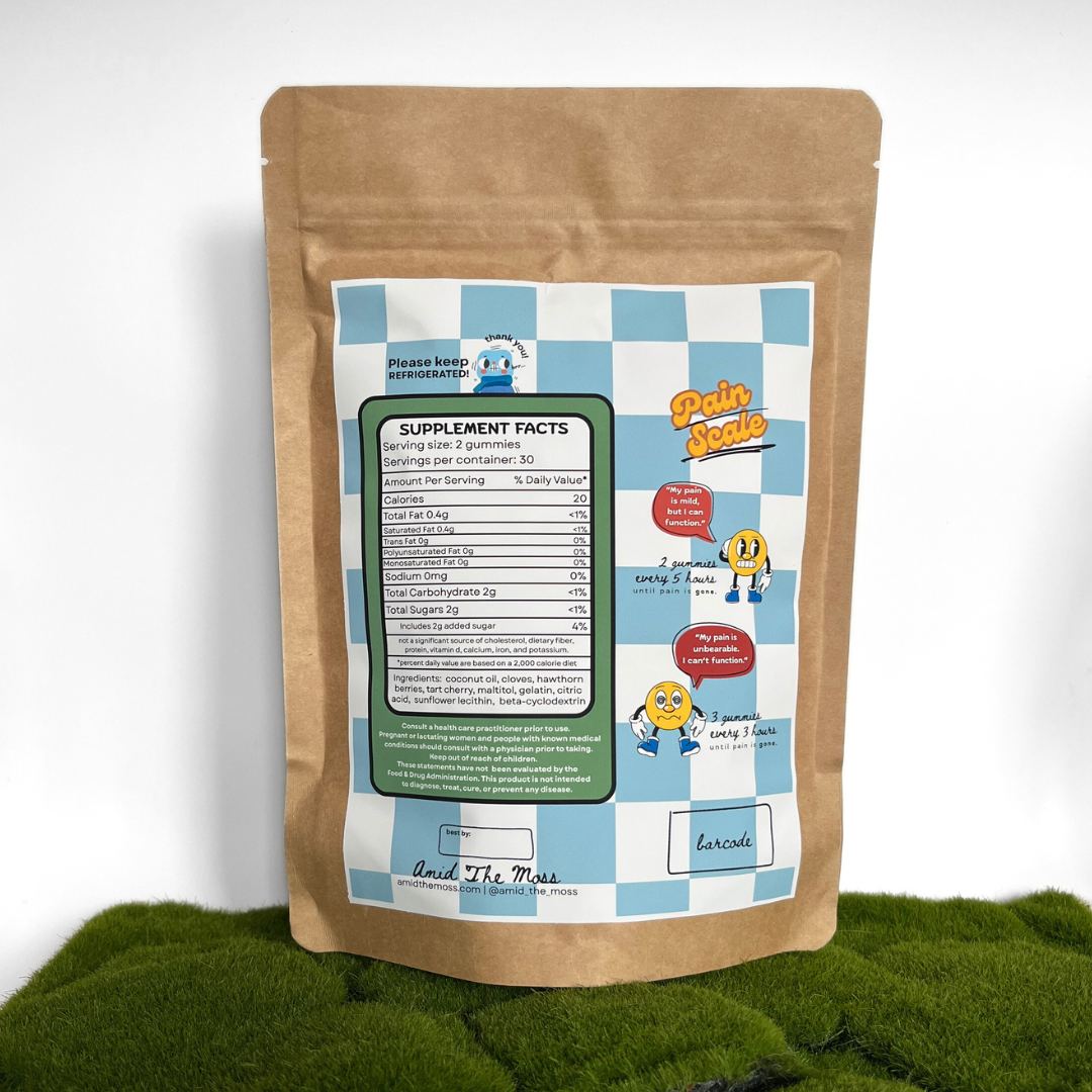 Brown package with a checkered label on a white background